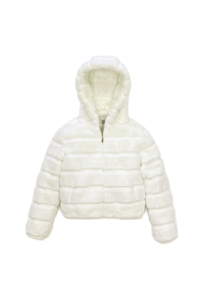 Winter White Hooded Teddy Fur Puffer
