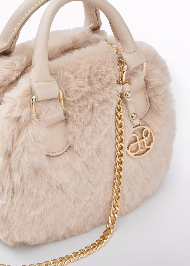 Beige Faux Shearling Bag