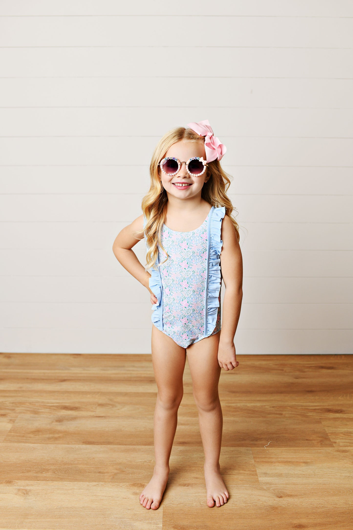 Blue Floral Ruffle Swimsuit