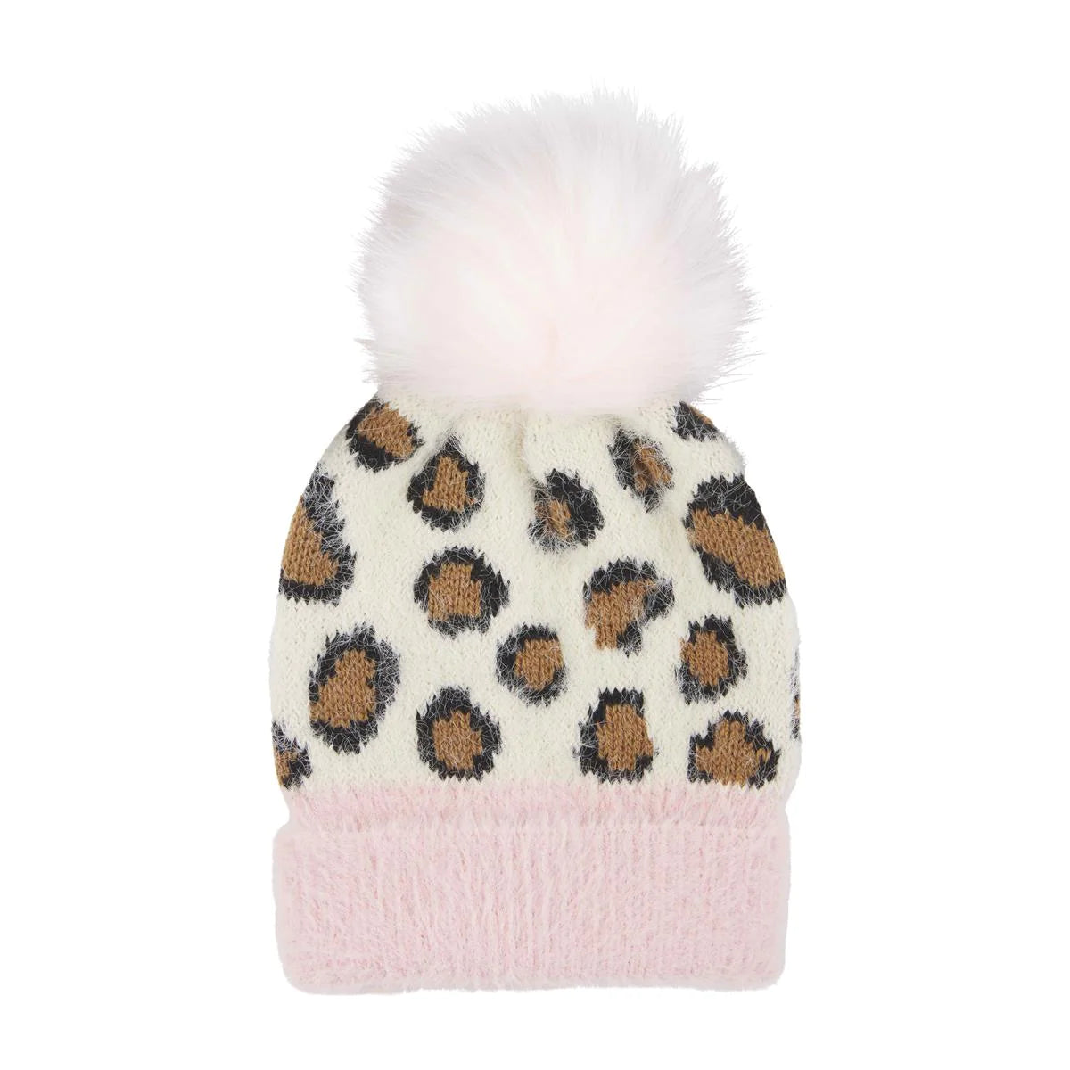Ivory Fuzzy Leopard Beanie