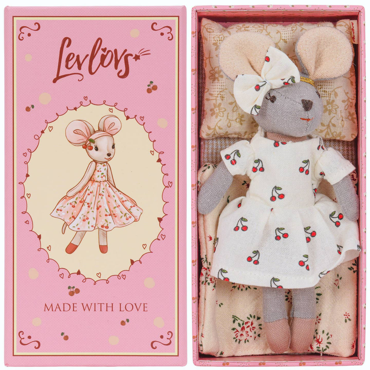 Levlovs Cherry Awesome Mouse in a Box, Cherry Print Dress and Bow