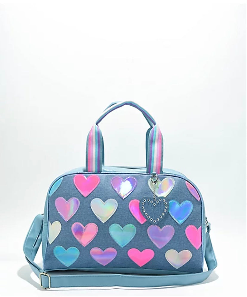 Denim Blue Heart Duffle Bag