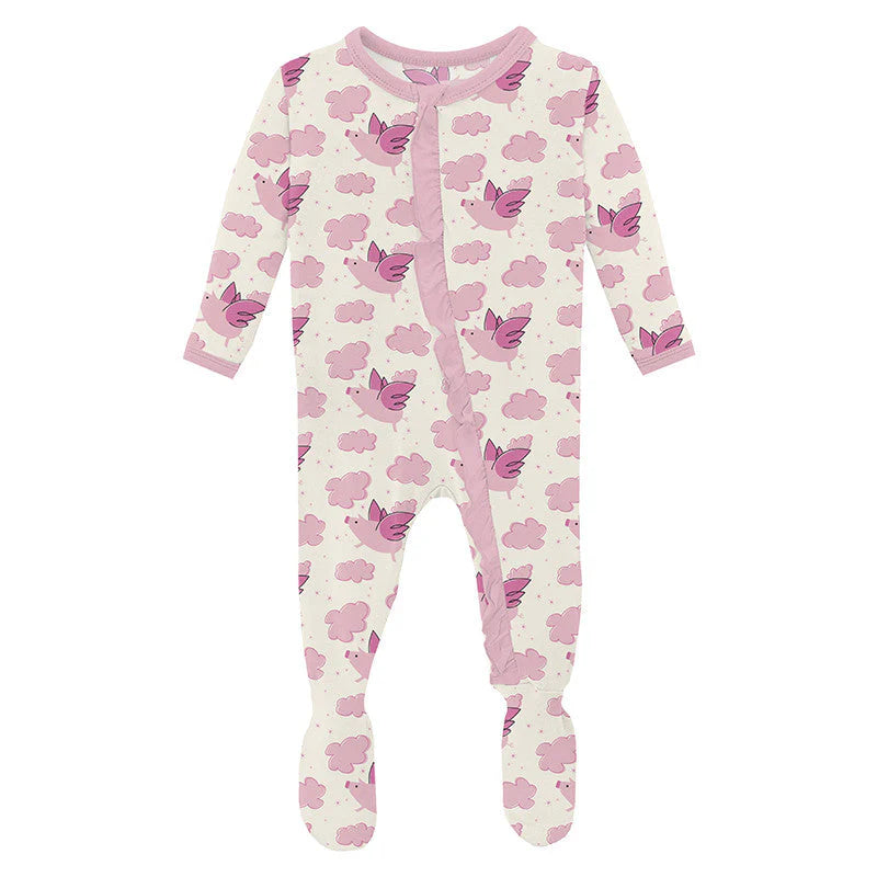 Natural Flying Pigs Zipper Footie