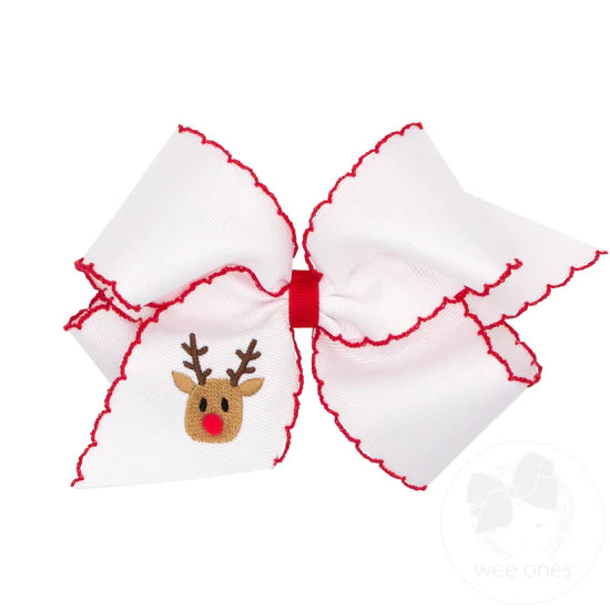 White Embroidered Reindeer Bow