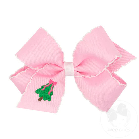 Medium Pink Embroidered Christmas Tree Bow
