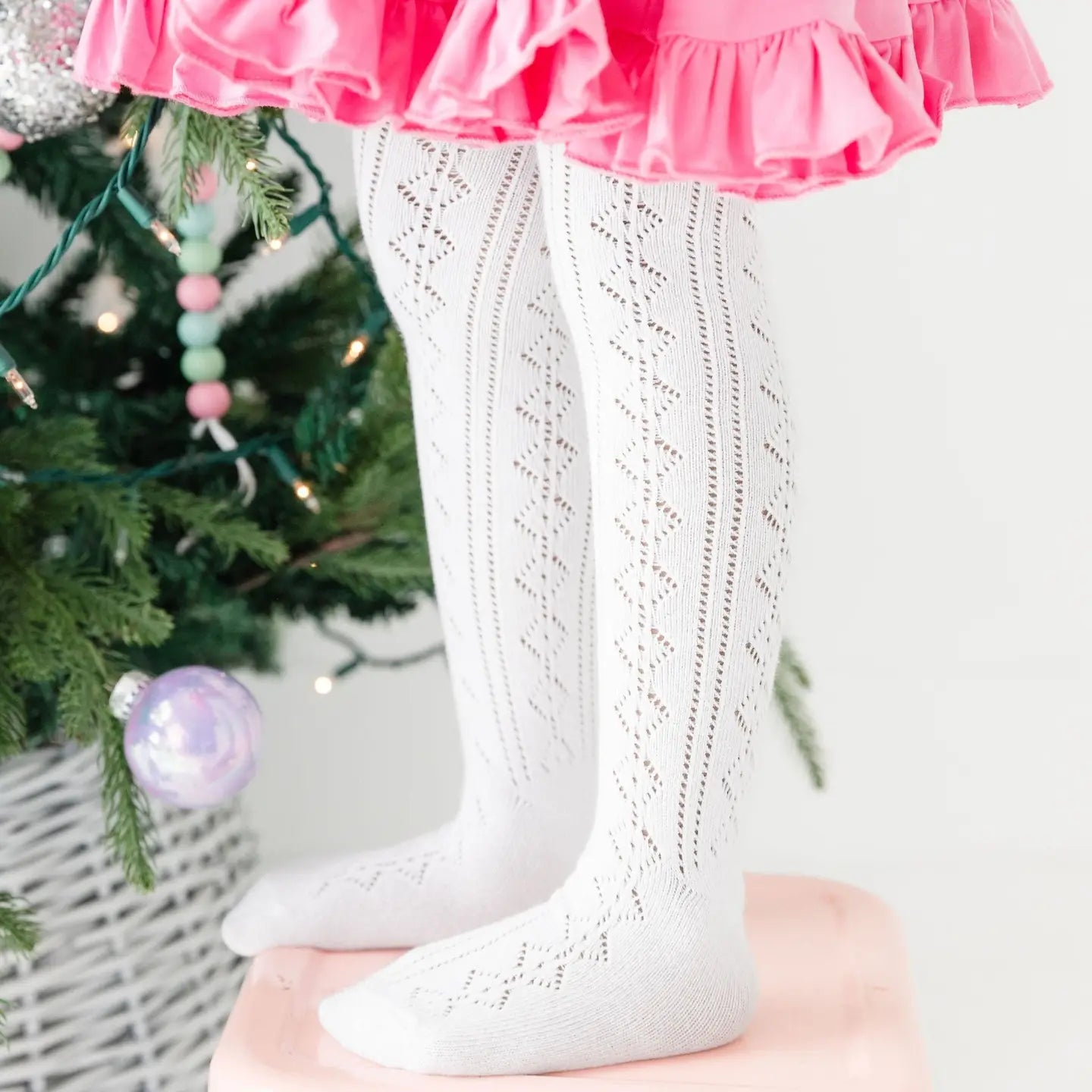 White Fancy Knit Socks