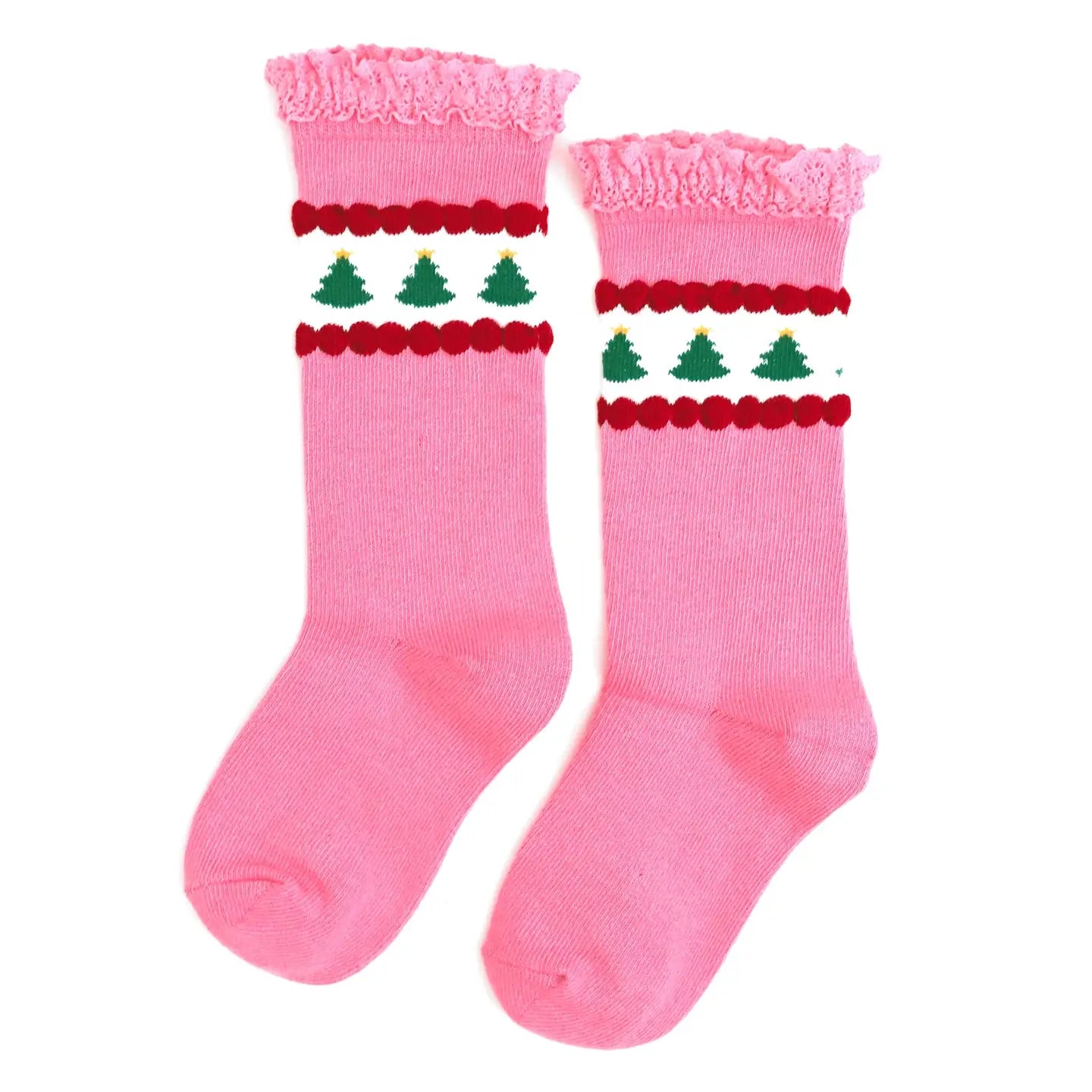 Pink Tree Lace Top Knee Socks