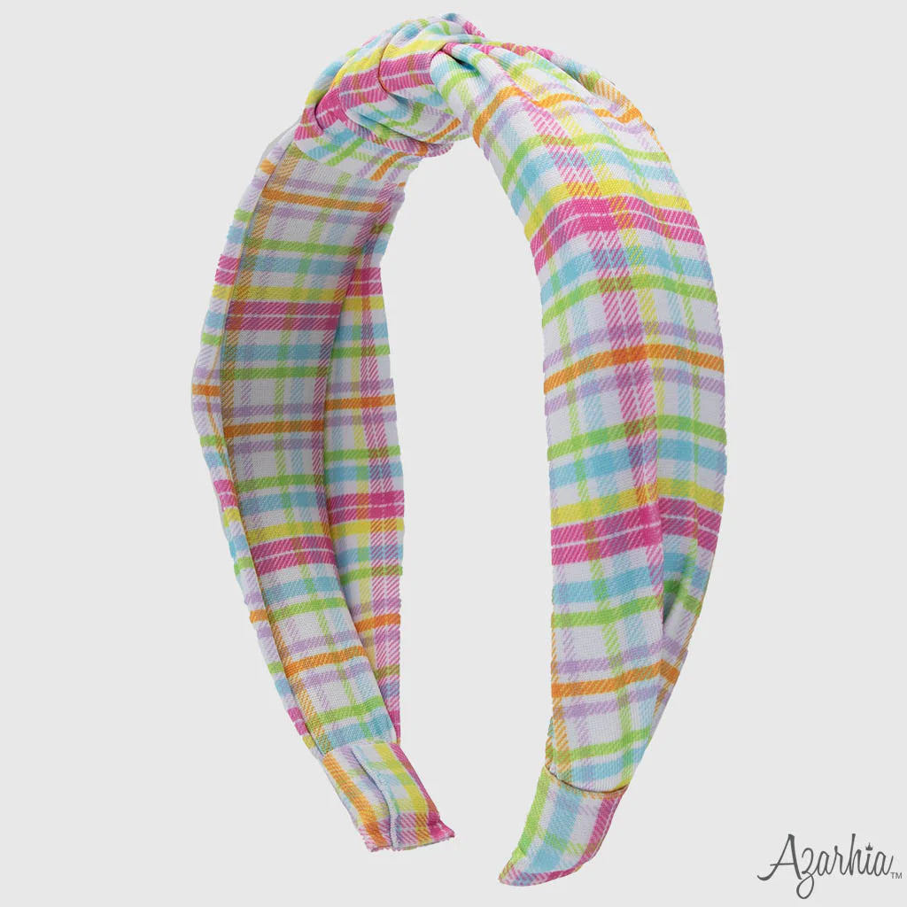 Neon Plaid Top Knot Headband