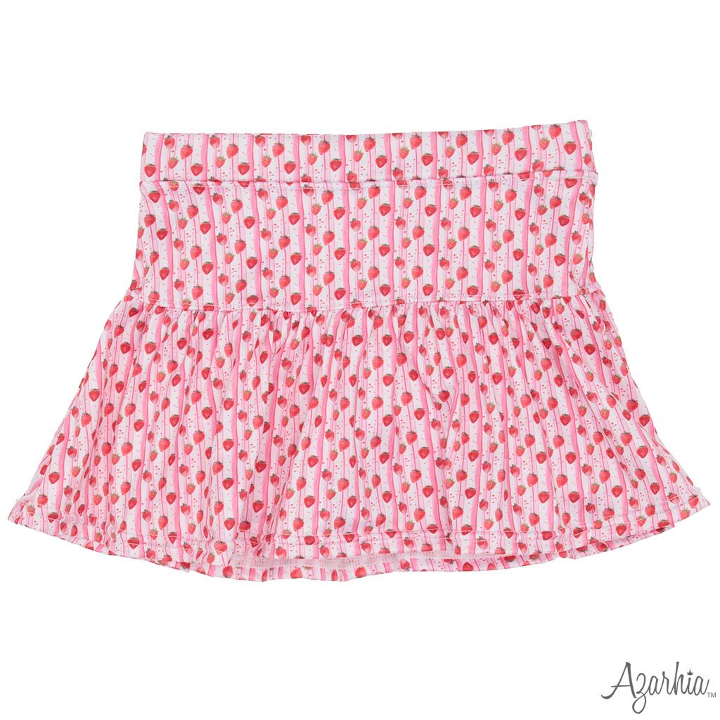 Watercolor Strawberries Gathered Skort