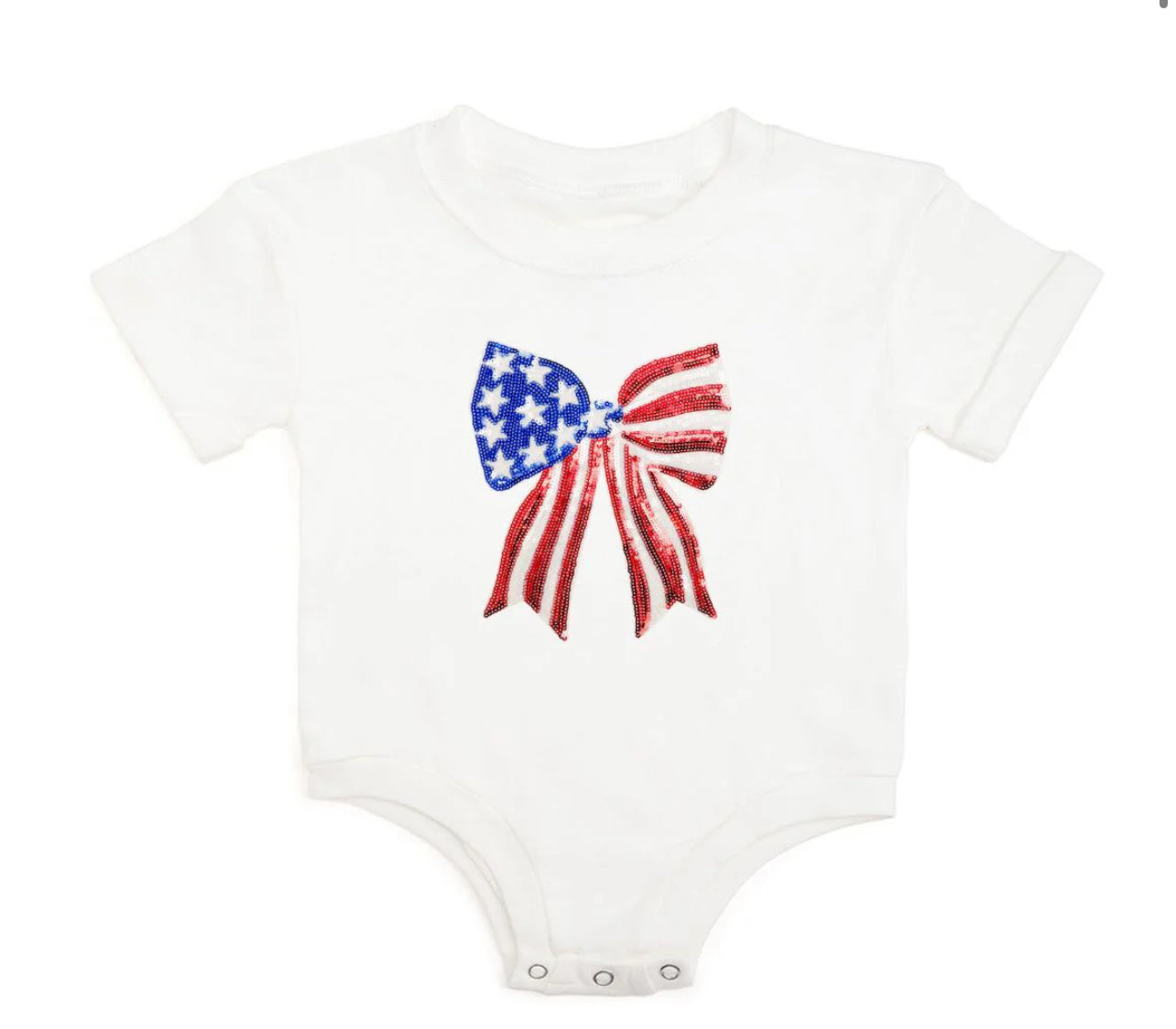 Patriotic Sequin Bow Patch Romper