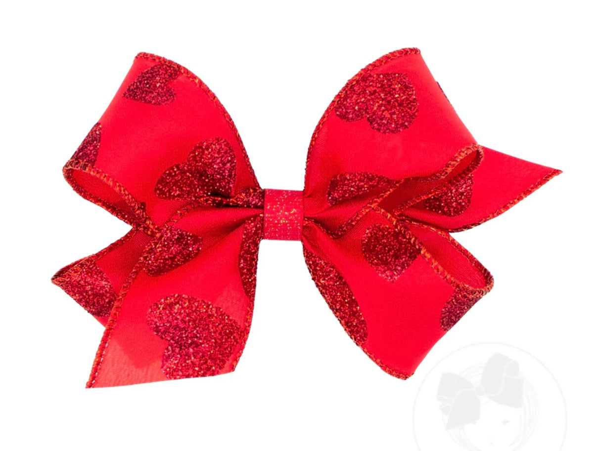 Medium Red Heart Glitter Bow