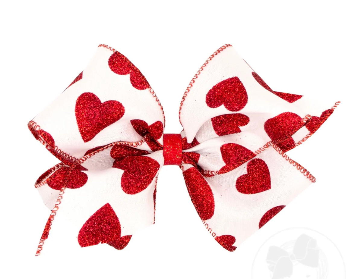 King White Heart Glitter Bow