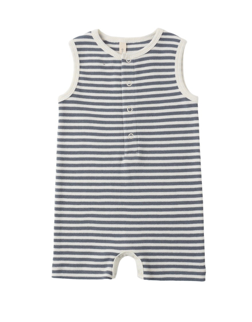 Ribbed Henley Romper Ocean Stripe