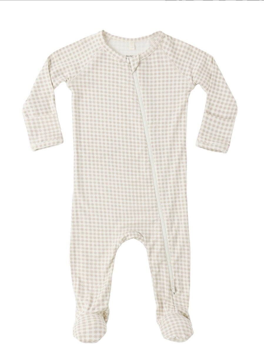 Bamboo Zip Footie Oat Gingham