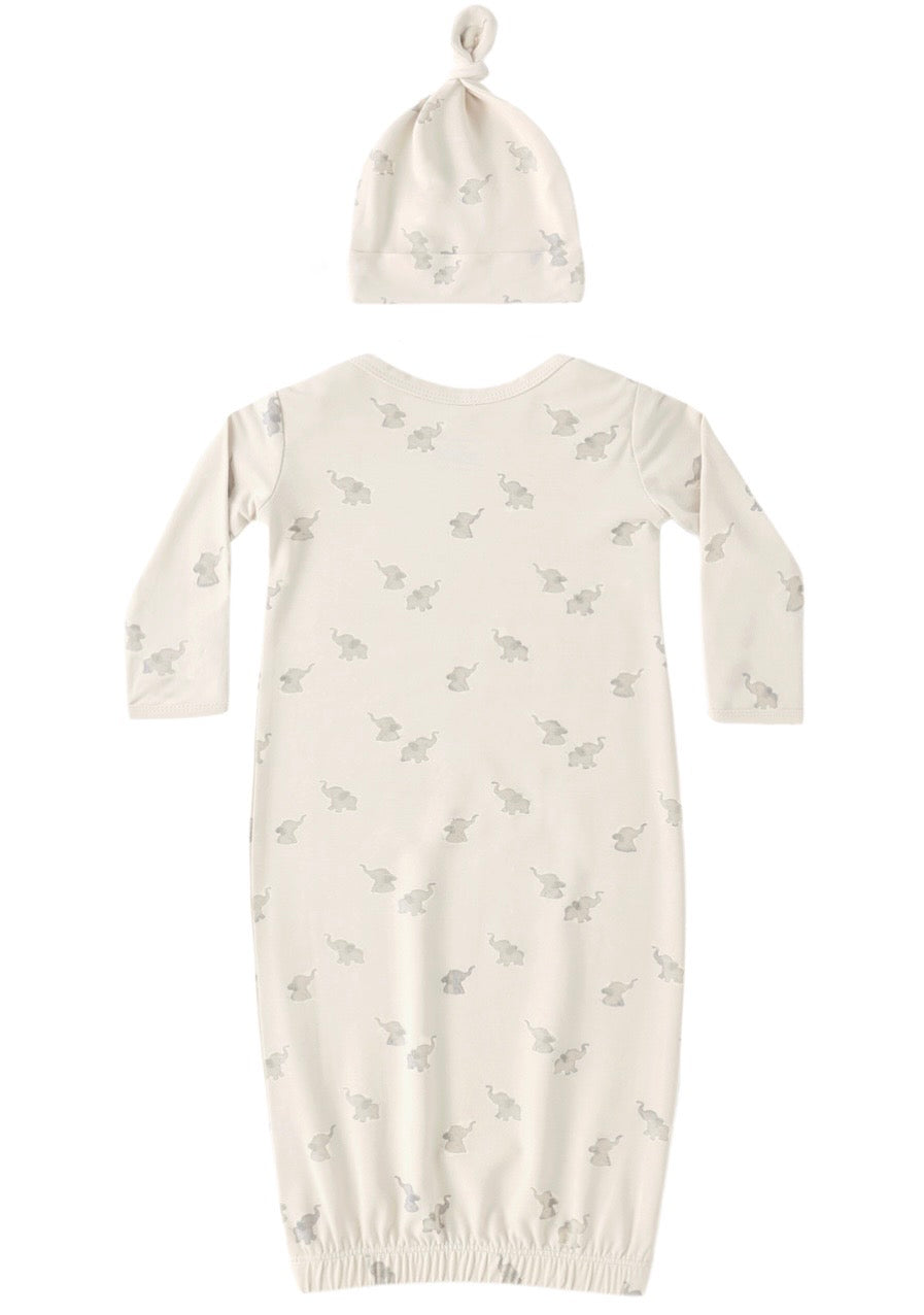 Bamboo Baby Gown & Hat Set Elephants