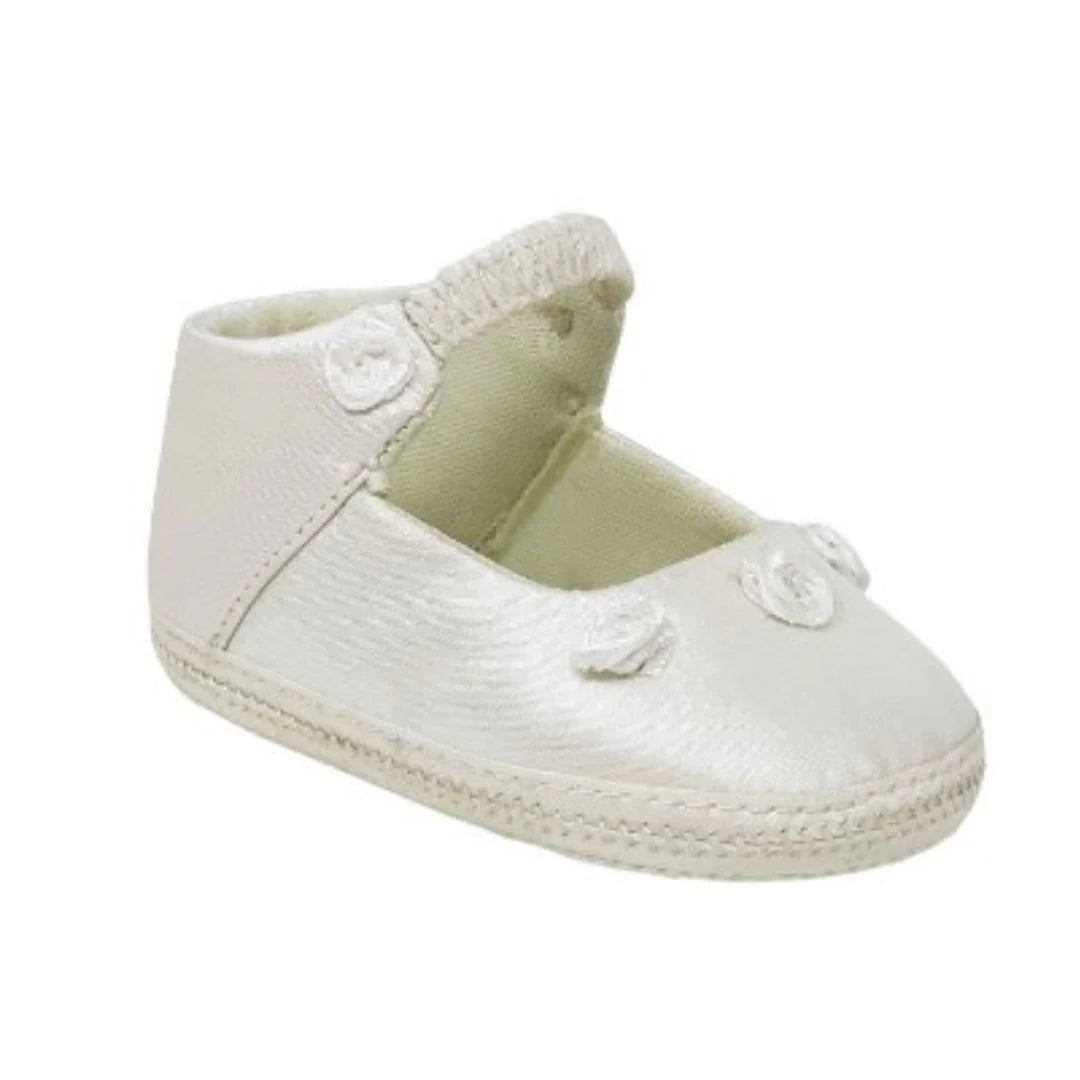 White Silk Crib Shoe W Rosettes