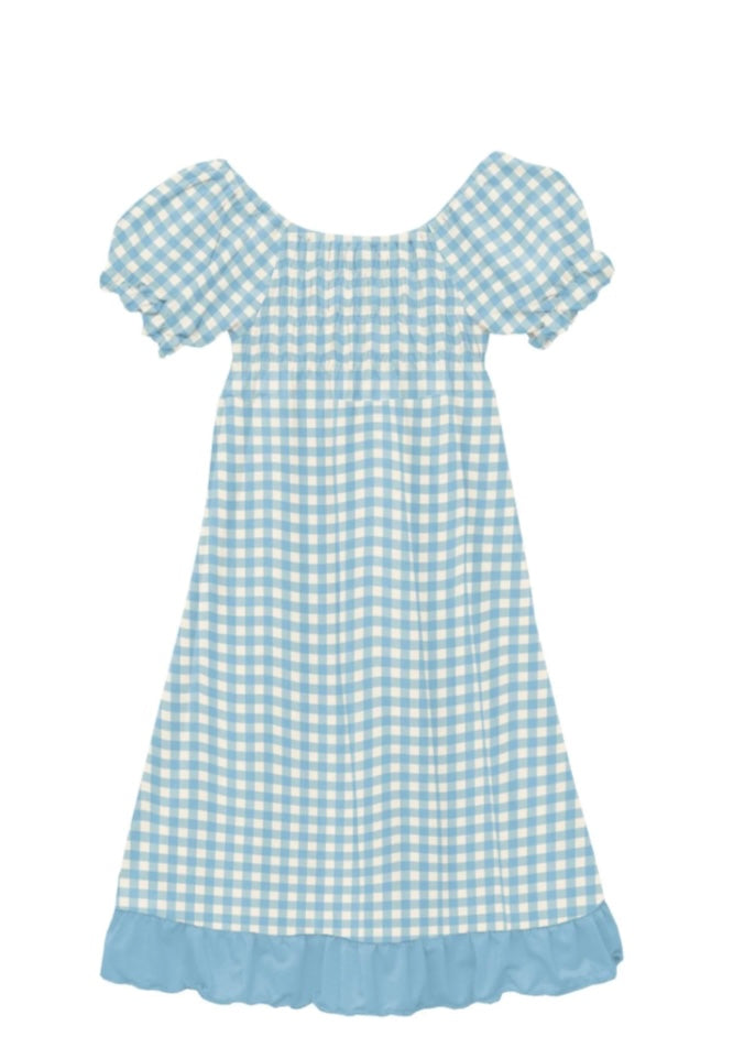 Seaside Blue Gingham Gathered Dress