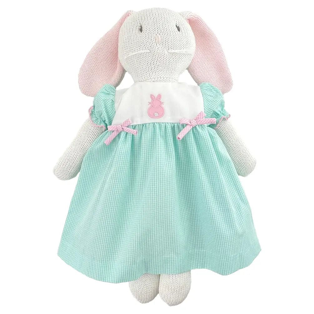 Knit Bunny Doll with Mint Check Dress