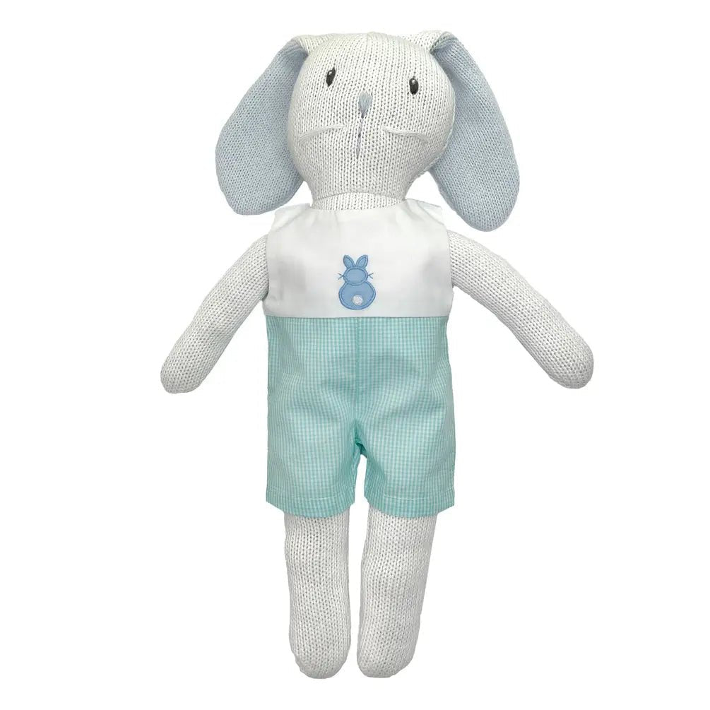 Knit Bunny Doll with Mint Check Romper