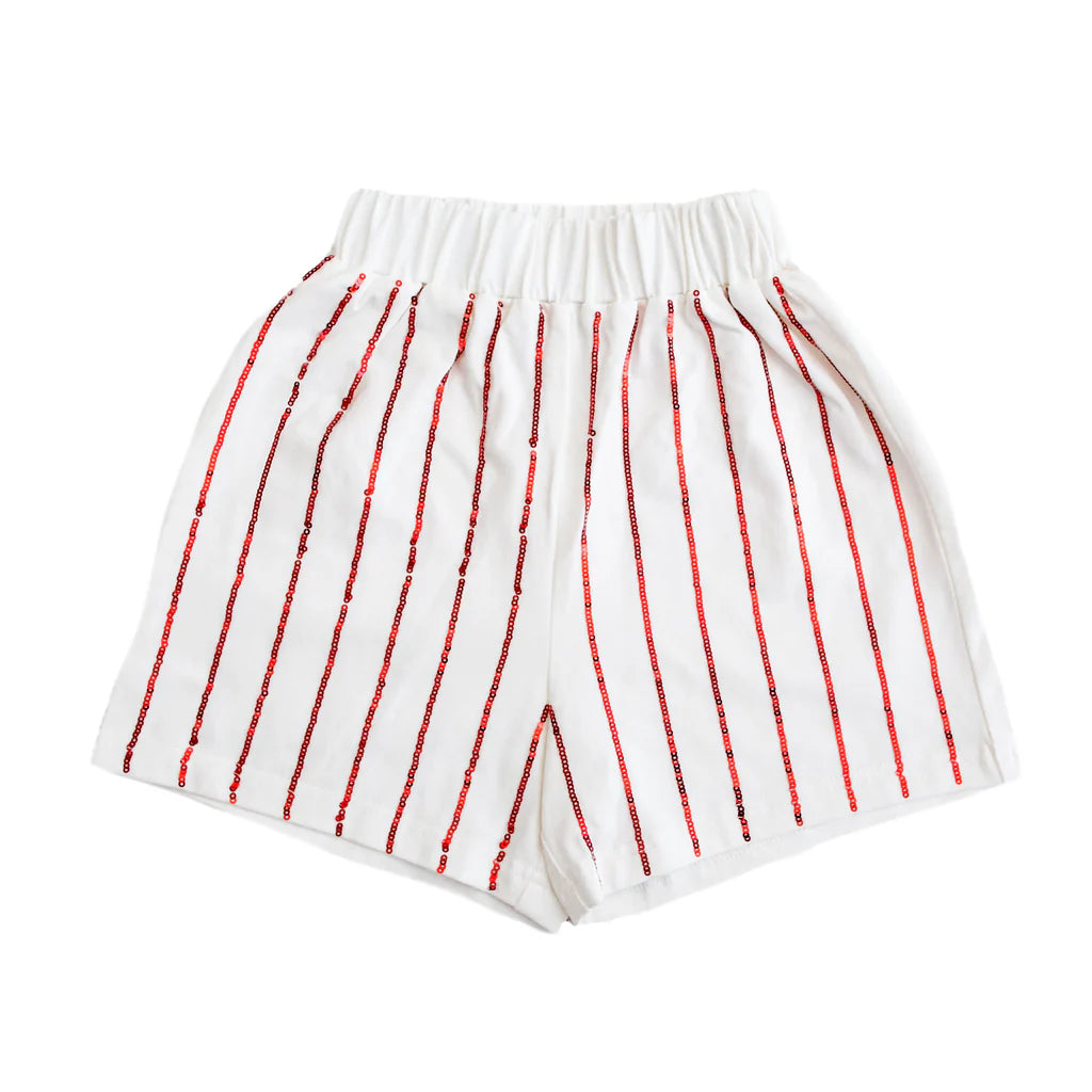 Red Sequin Striped Shorts