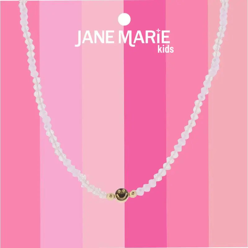 Pink Faceted Beaded Necklace with Gold Happy Face