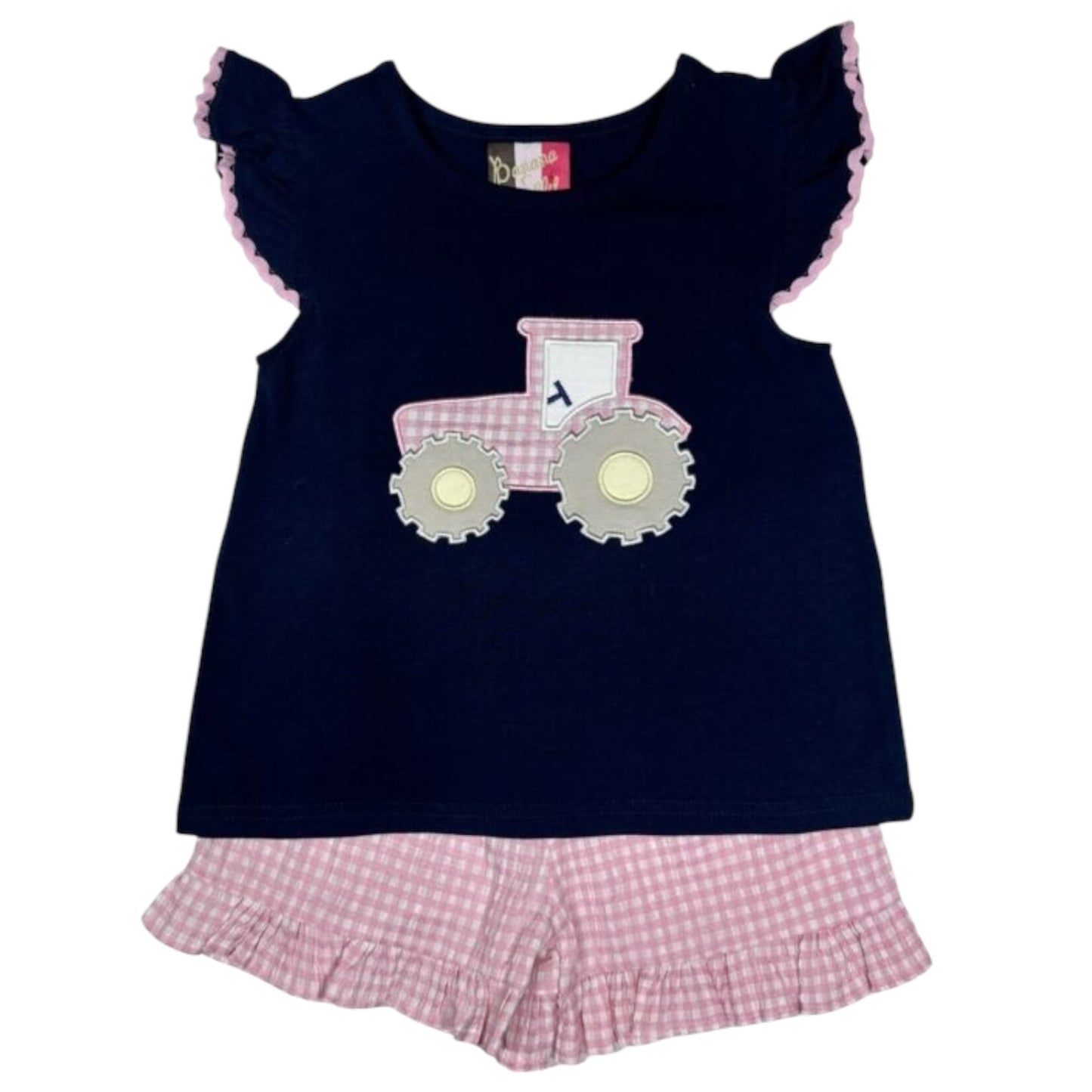 Pink Tractor Appliqué Short Set