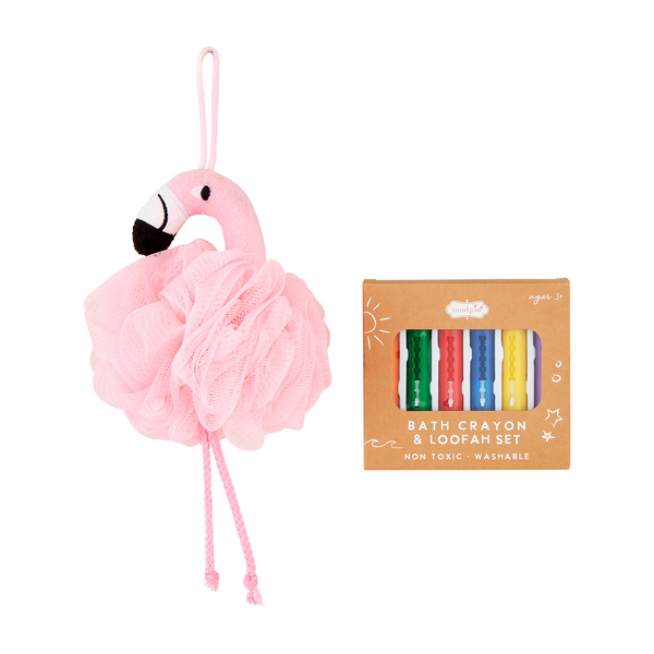 Flamingo Loofah & Crayon Set