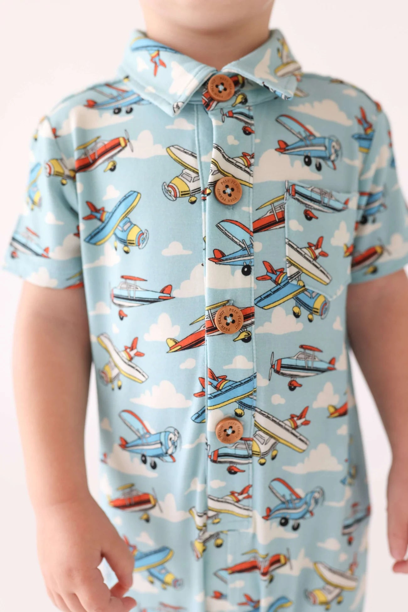 Posh Planes Collared Henley Romper
