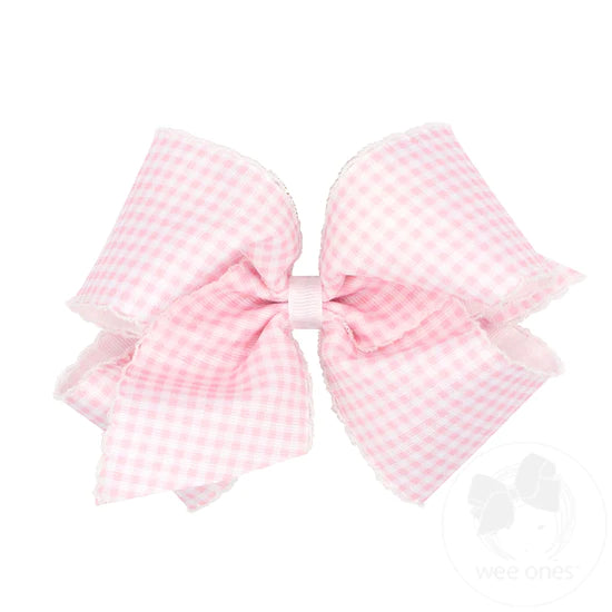 Pink Gingham Bow w Moonstitch