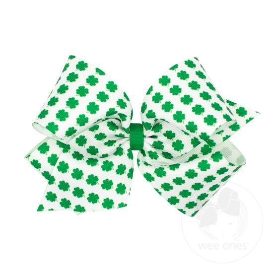 White/Green Shamrock Grosgrain Bow
