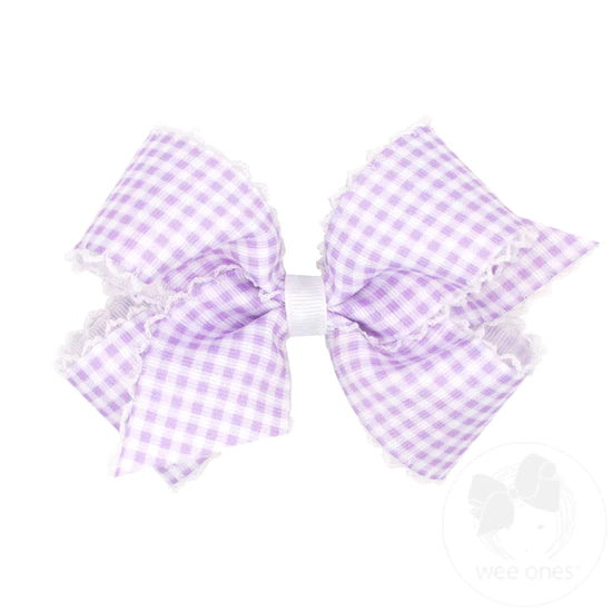 Small Lavender Gingham Bow w Moonstitch