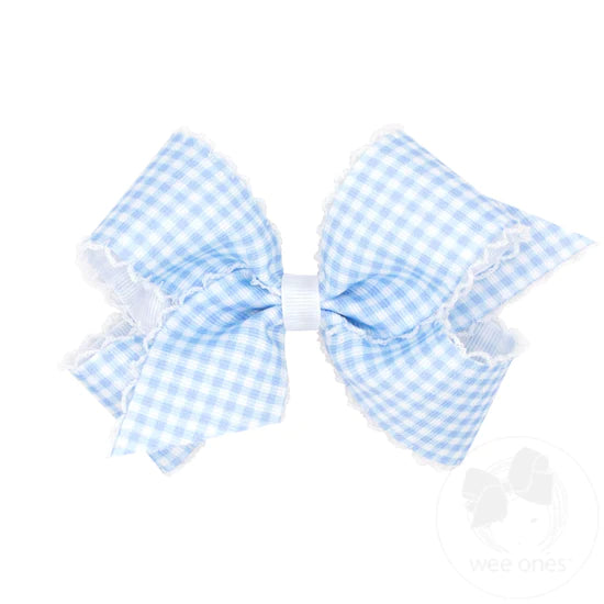 Small Blue Gingham Bow w Moonstitch