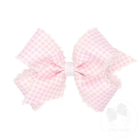 Small Pink Gingham Bow w Moonstitch
