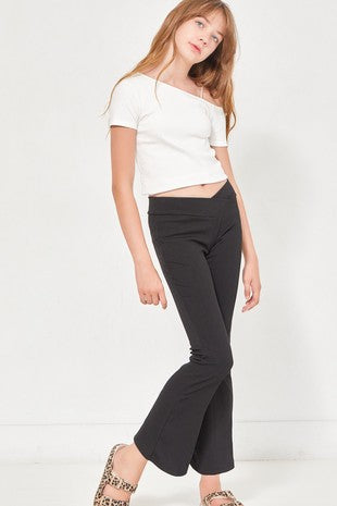 Black Waisted Crossover Flare Pant