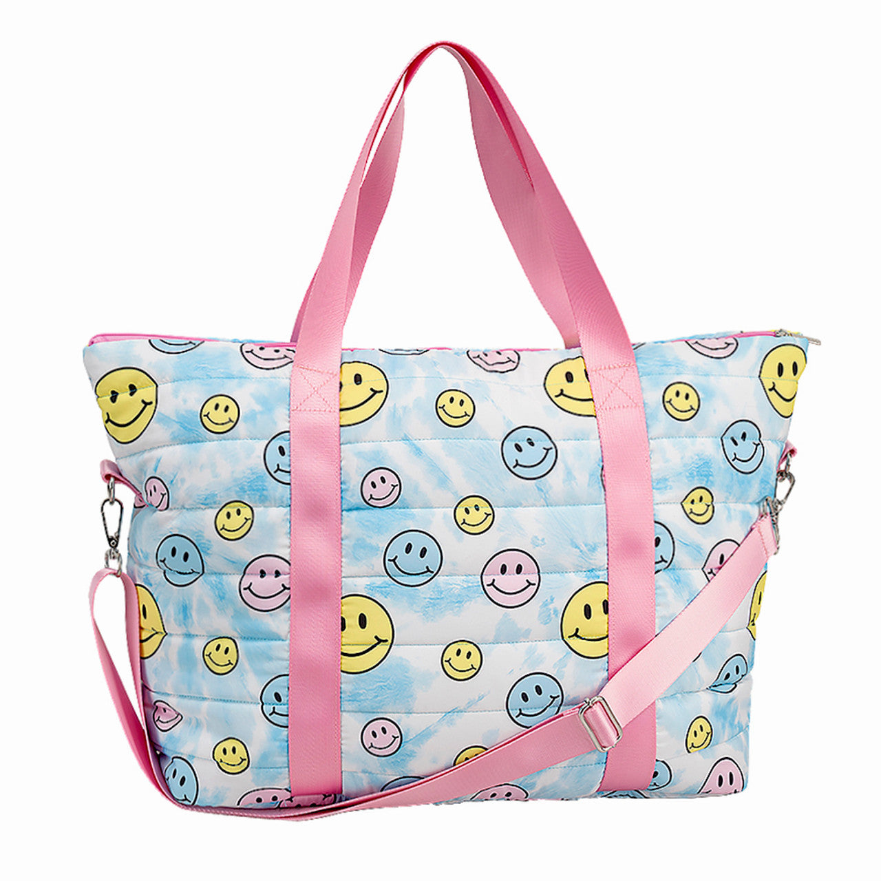 Happy Face Blue Tie Dye Printed Tote Bag
