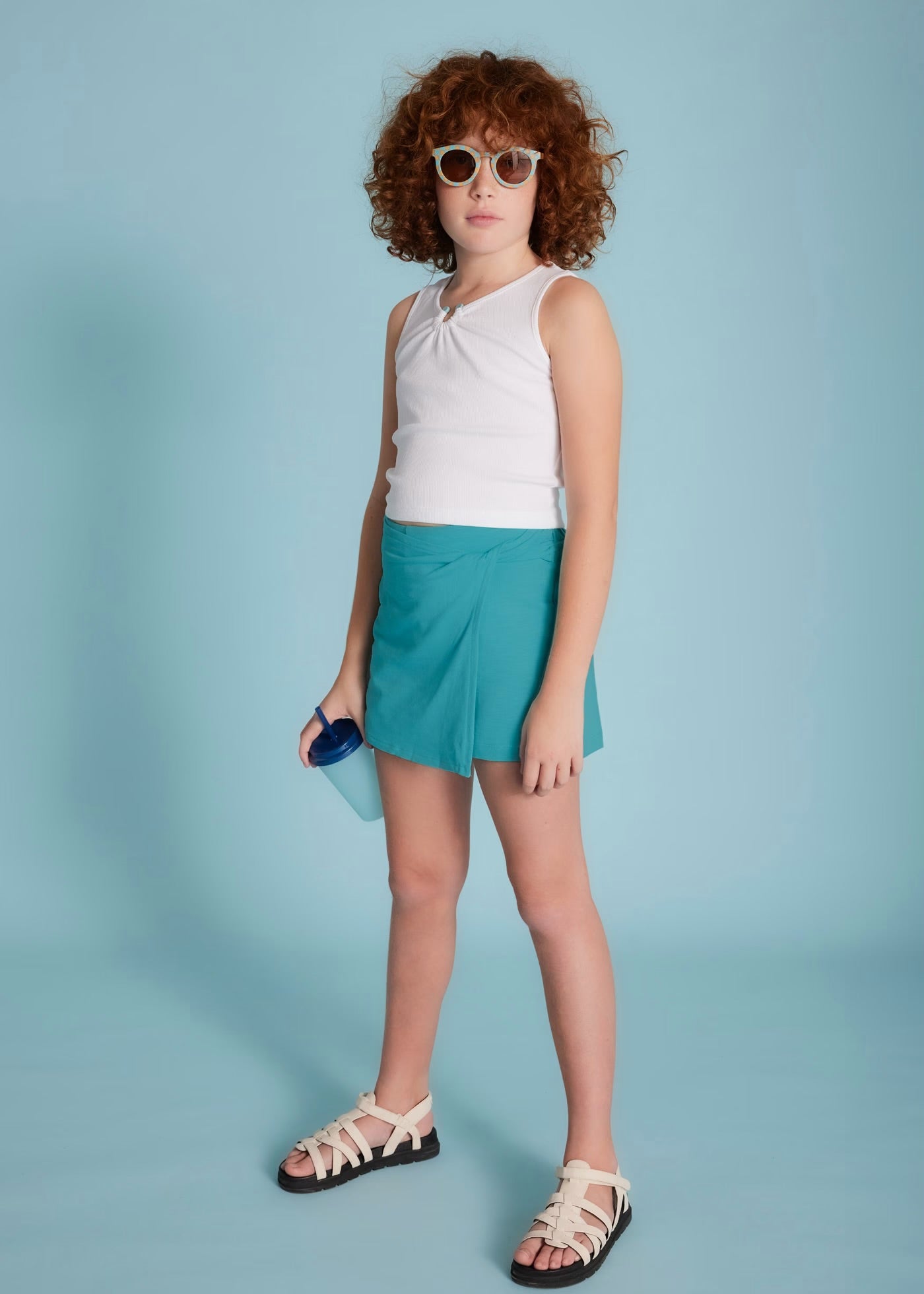 White & Blue Ribbed Skort Set