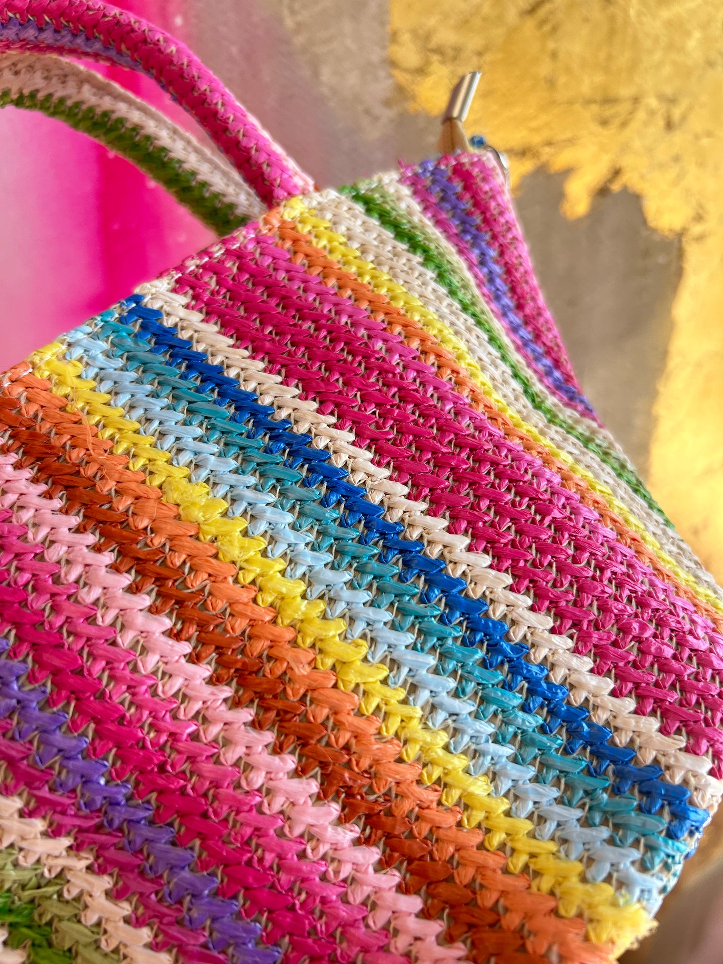 Colorful Raffia Zig Zag Purse