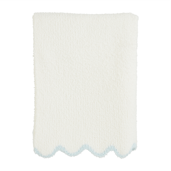 White/Blue Scallop Chenille Blanket