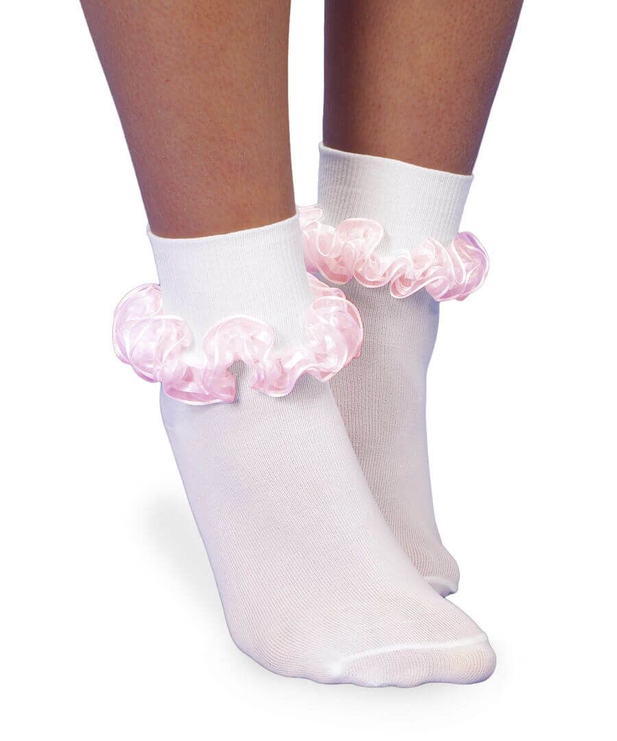 White & Pink Lace Turn Cuff Socks
