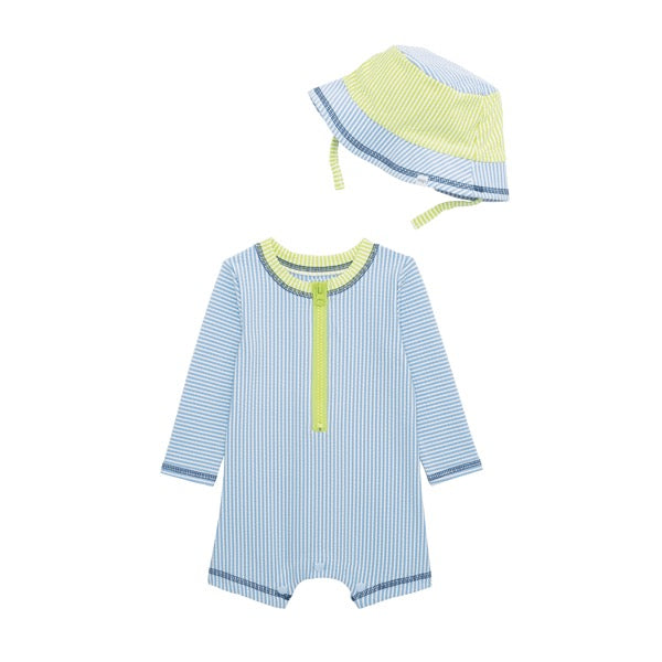 Blue Seersucker Rash Guard Set