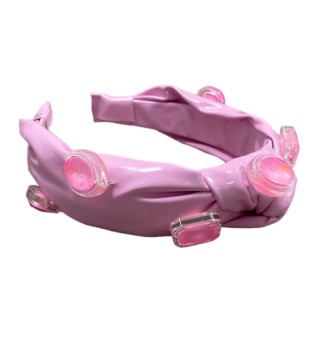 Pink Pleather Jeweled Headband