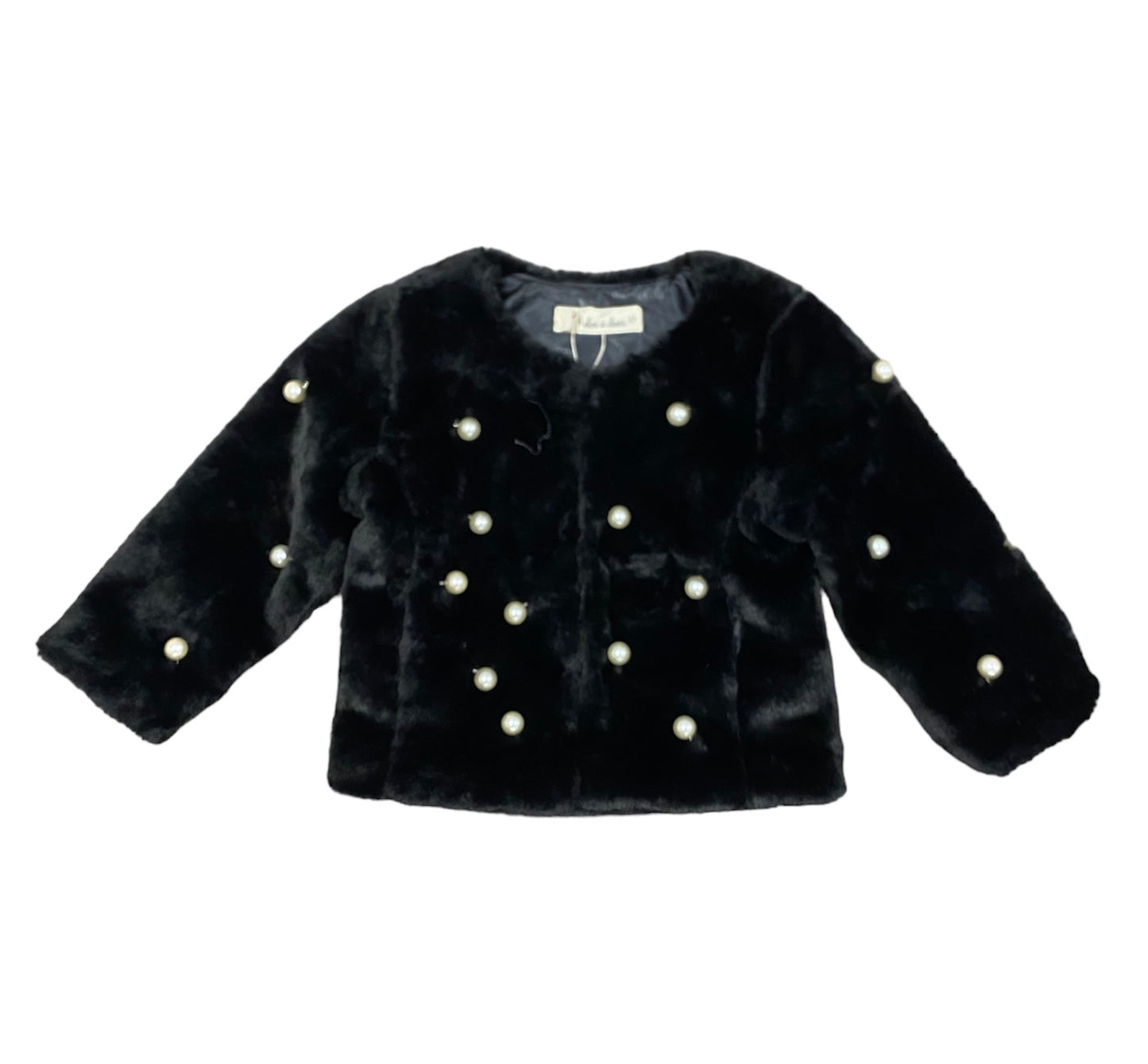 Pearl Stud Black Fur Coat