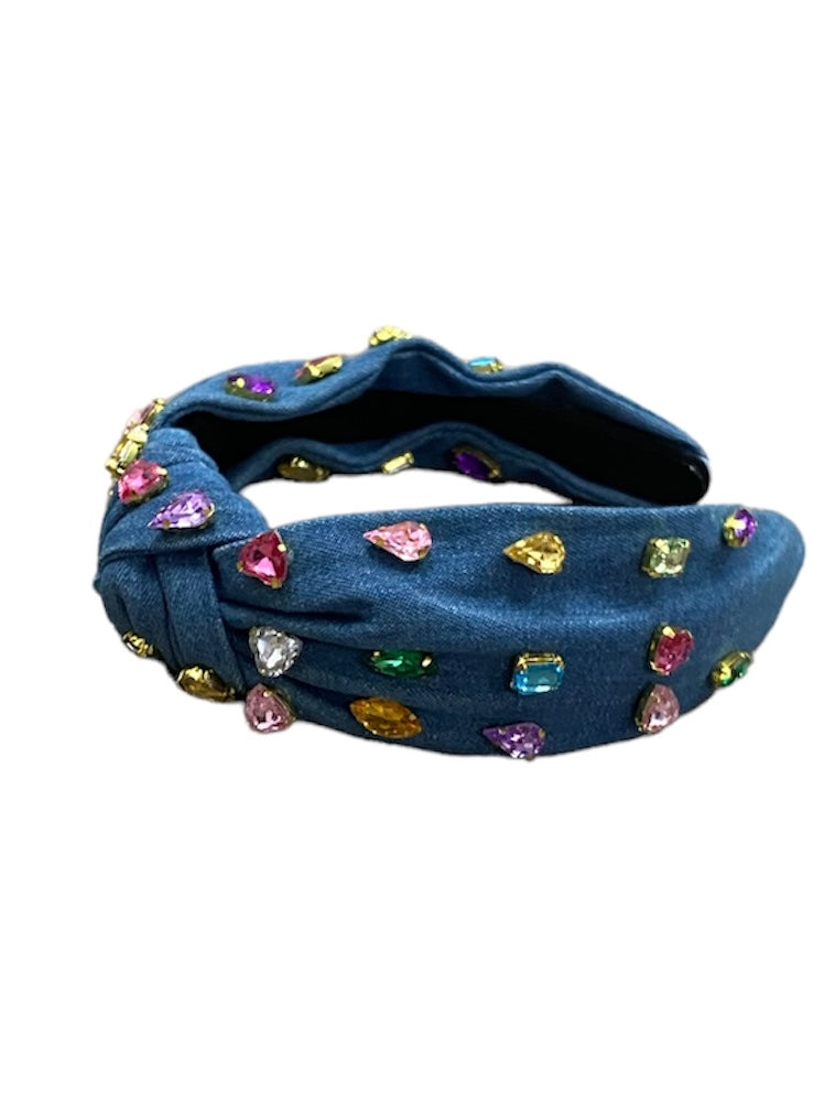 Denim Knot Jeweled Headband