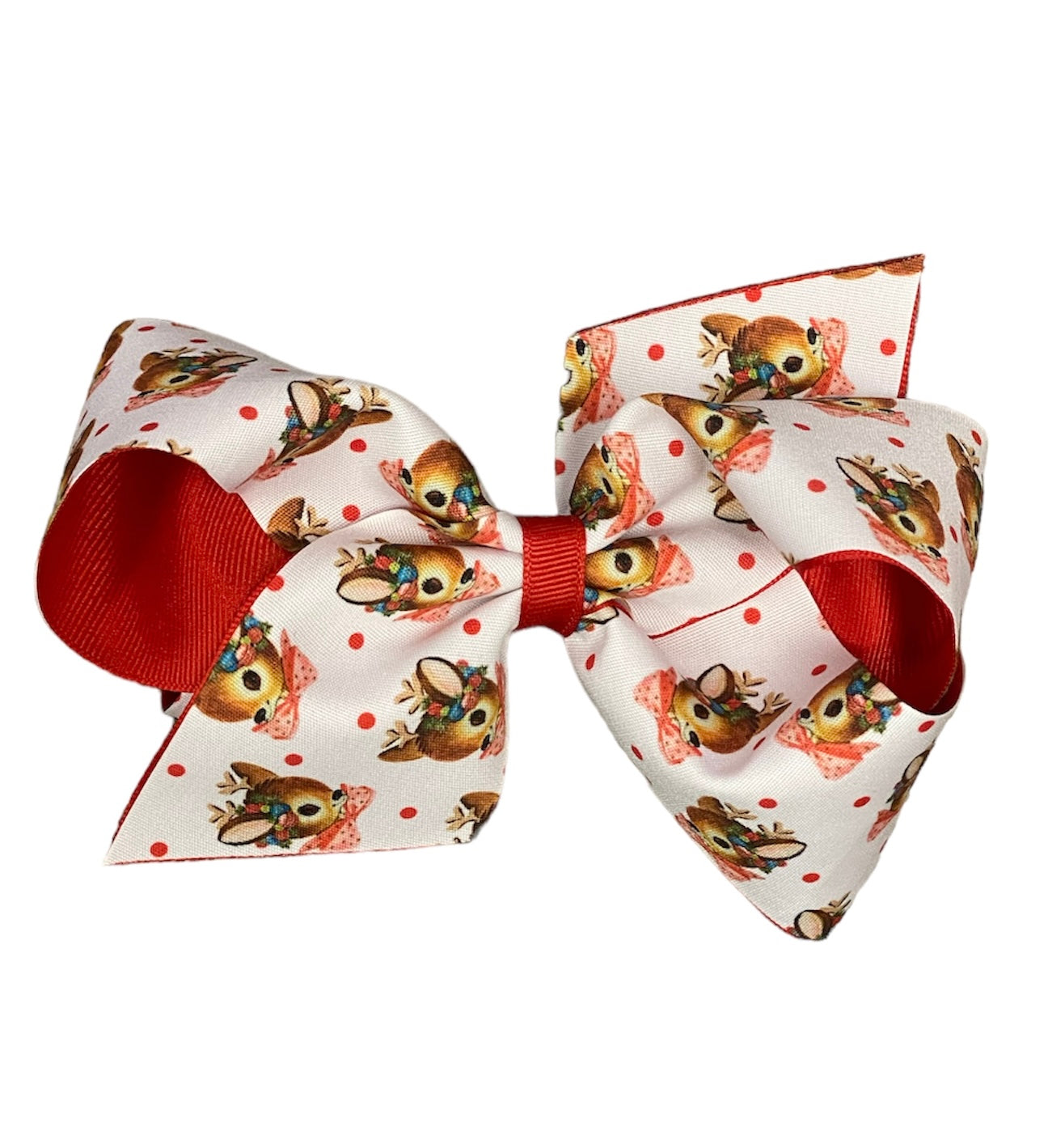 White Floral Reindeer Overlay Bow