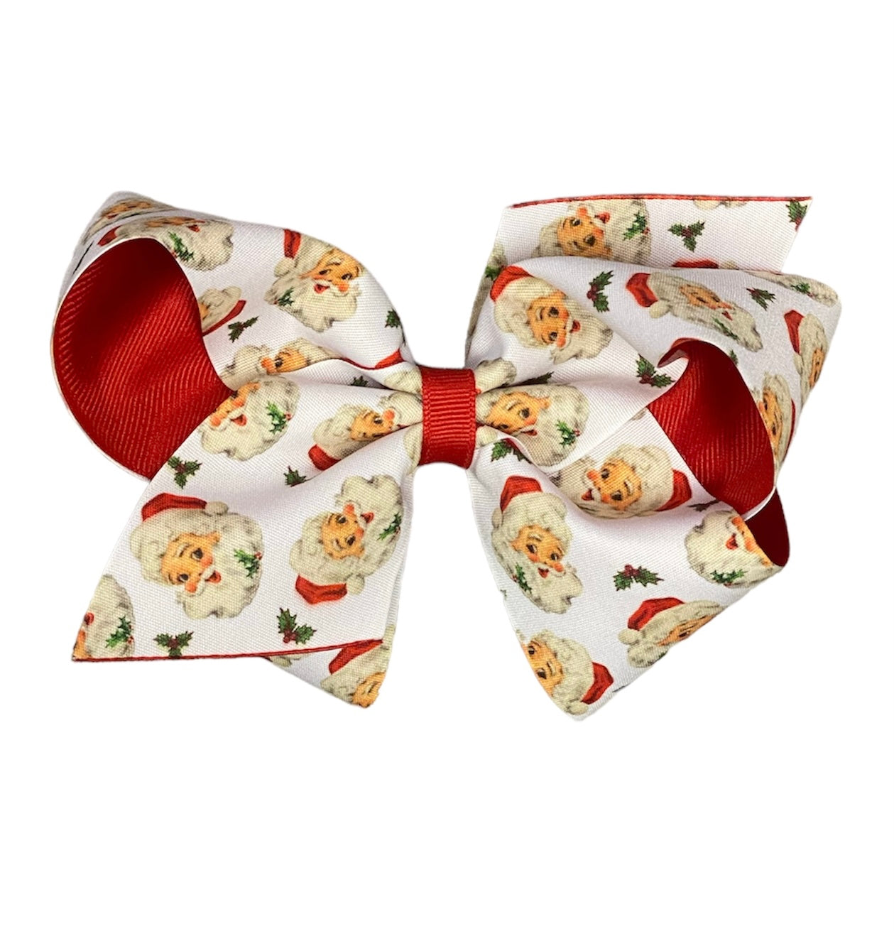 White Vintage Santa Overlay Bow