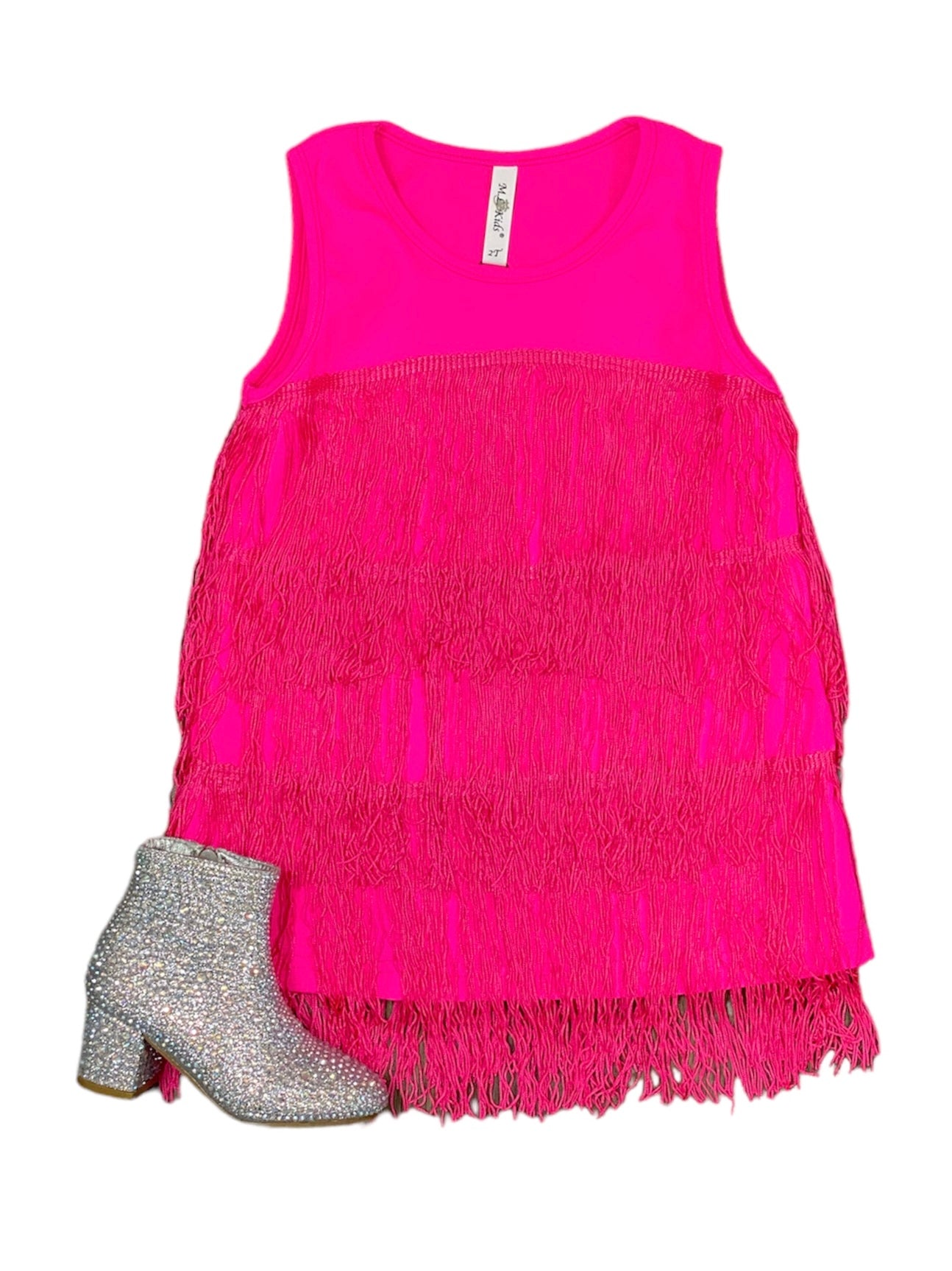 Hot Pink Sleeveless Fringe Dress