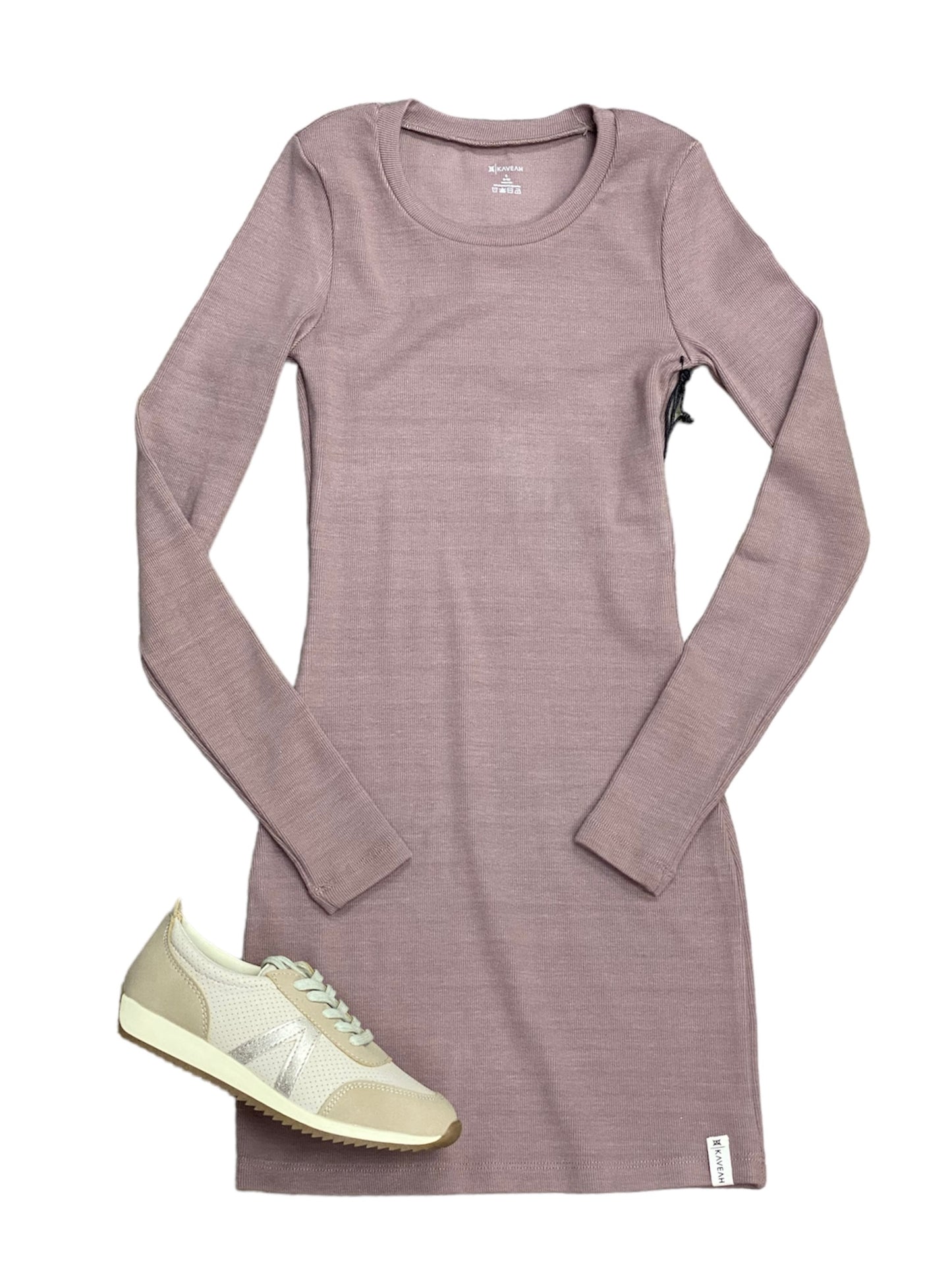 Dusty Rose Ribbed LS Dress
