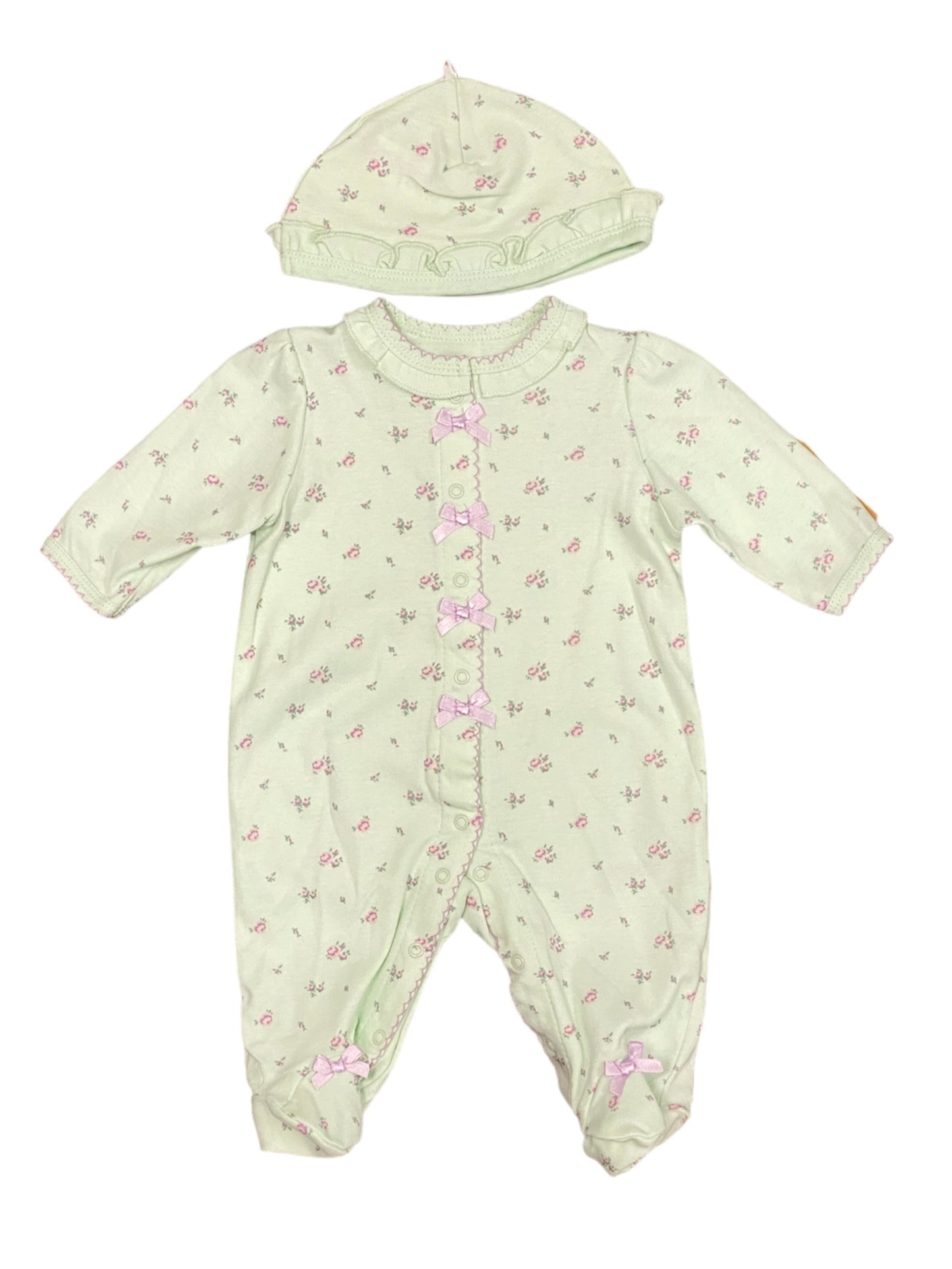 Light Green Purple Floral Footie W Hat