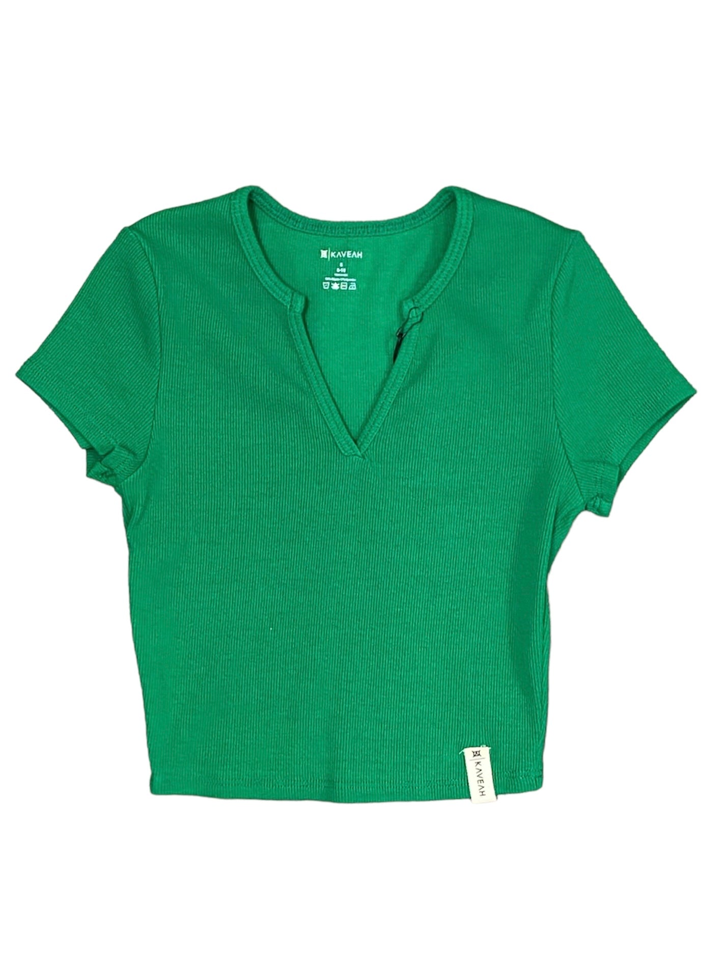 Green Ribbed V-Neck Tee