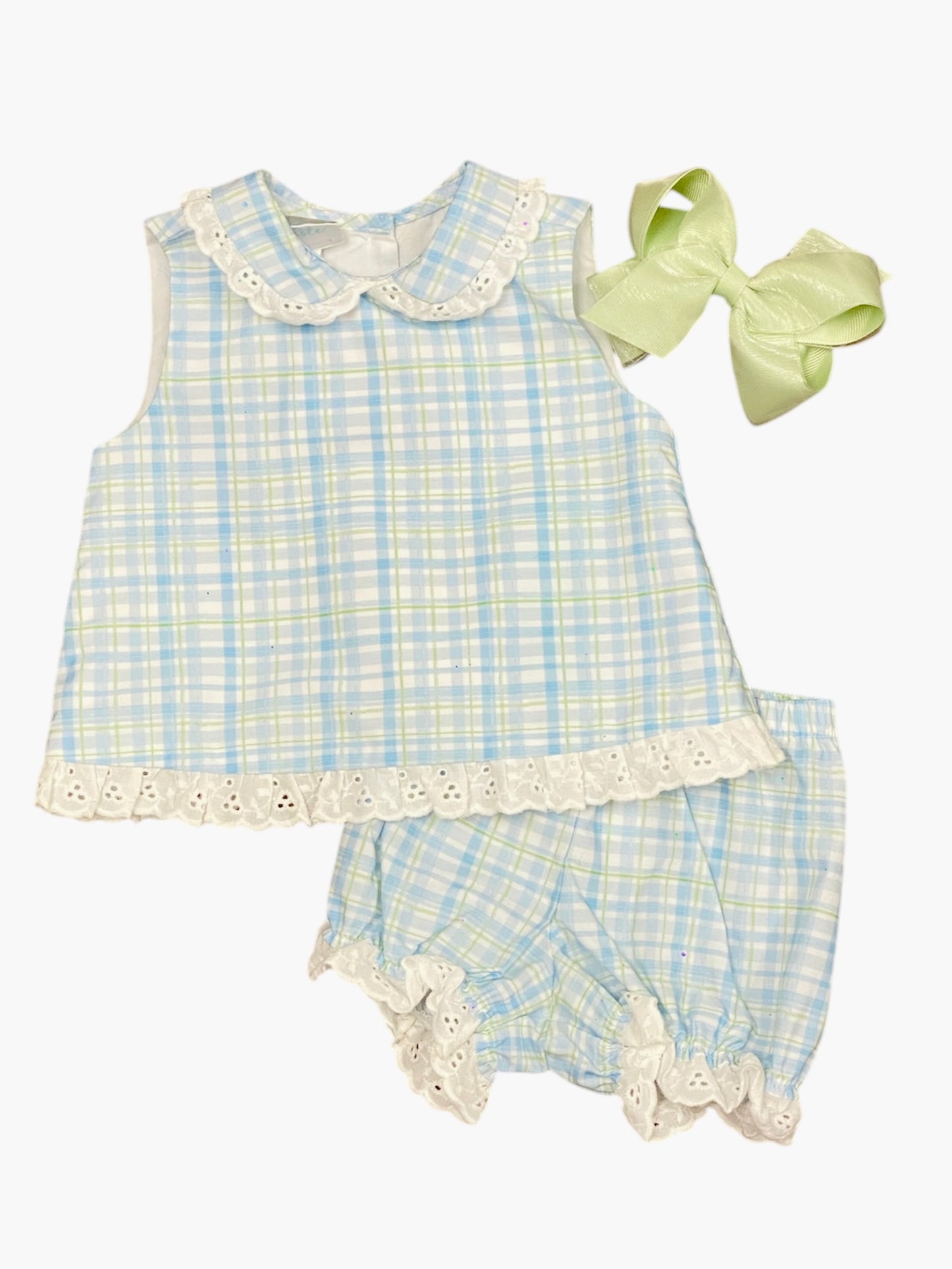 Blue & Green Plaid Girl Set